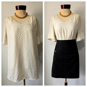ALFRED SUNG Cream Polka Dot Blouse. Short Bell Sleeves.  Size XL